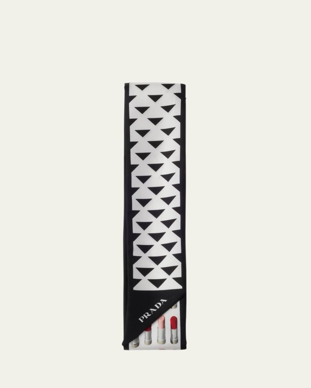 Triangle Symbole and Lipstick Degrade Print Silk Skinny Scarf